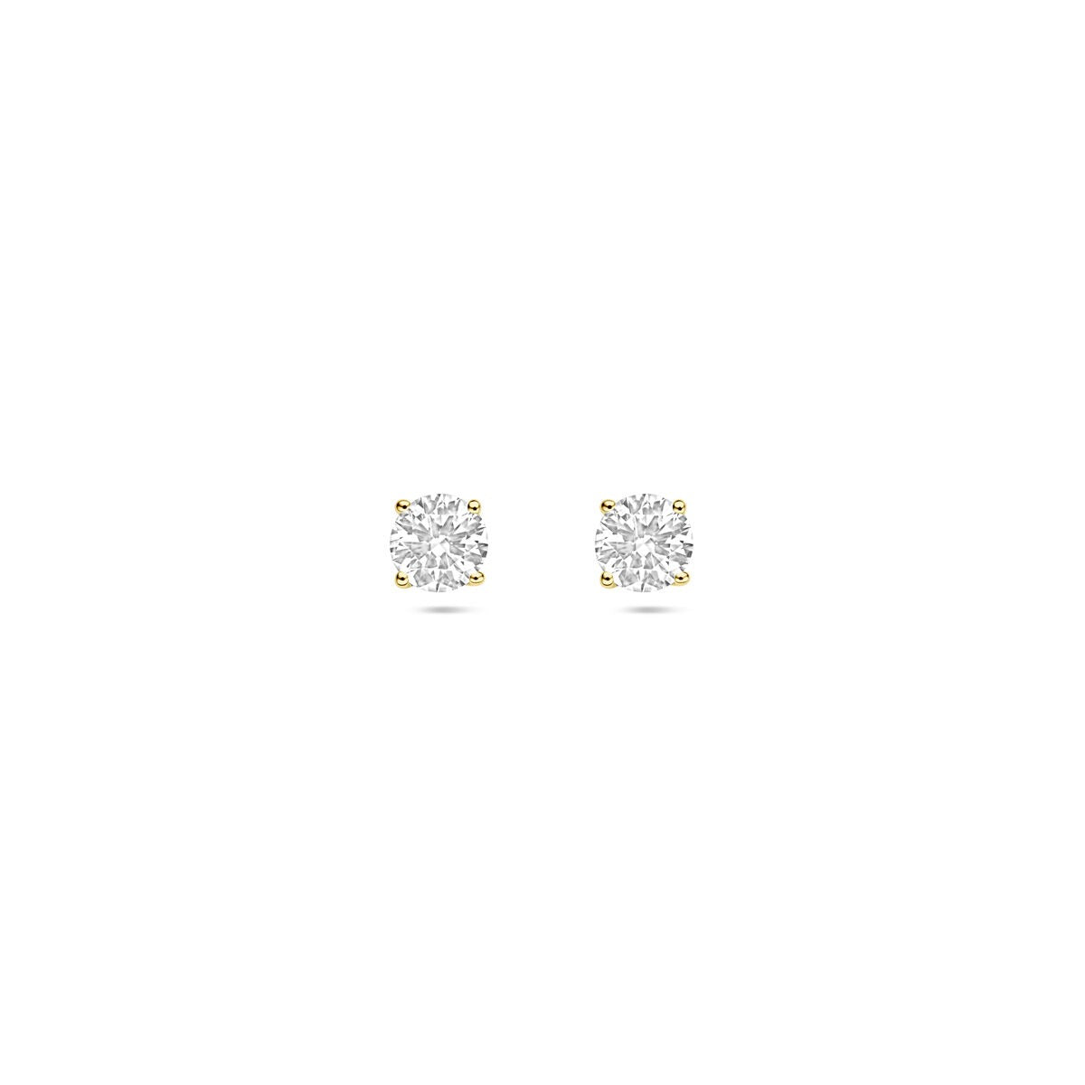 Złote kolczyki z lab-grown diamentami o wadze 0,50 ct, okrągłe, osadzone w czterech łapkach.