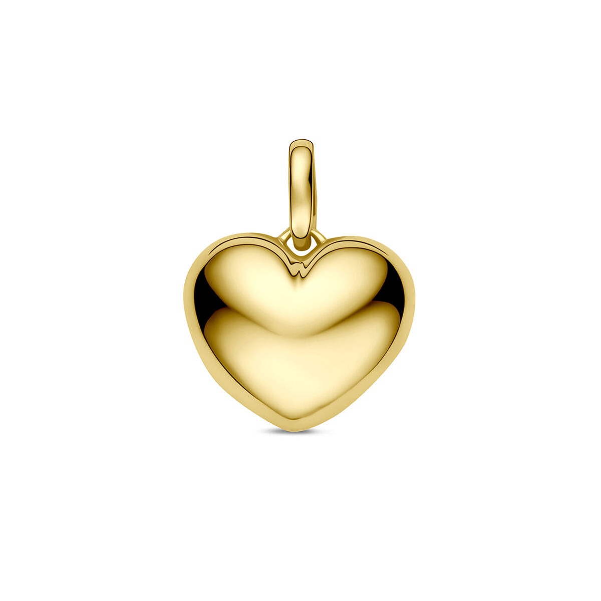 Geelgouden hart hanger met een glanzende, gladde afwerking en een eenvoudige lus.