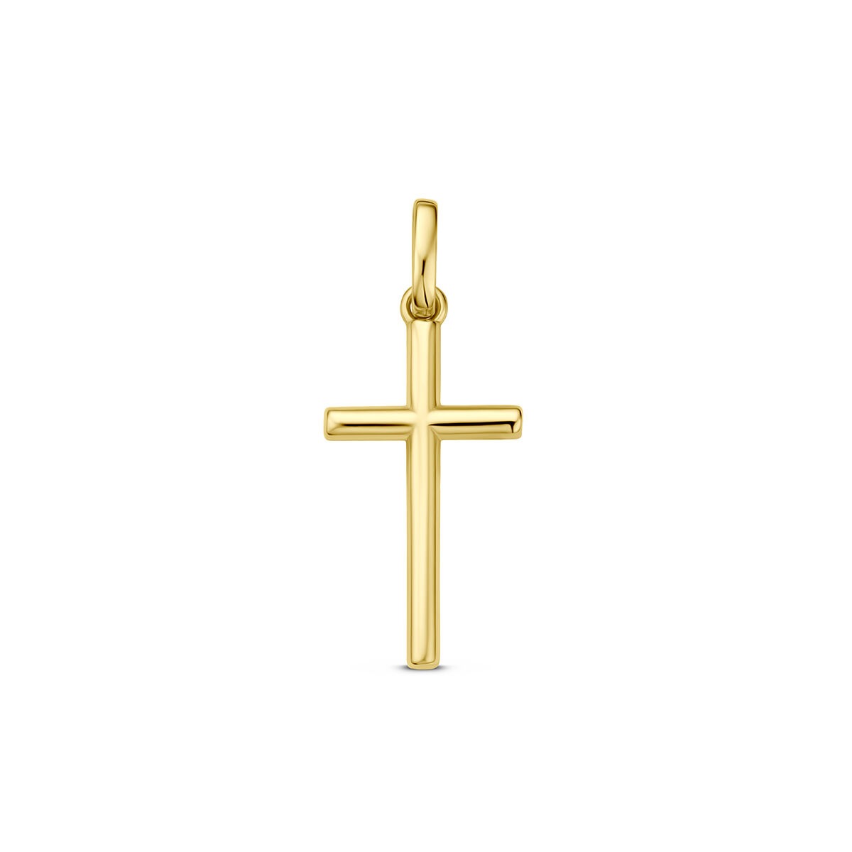 Geelgouden kruishanger van 9 karaat met een strakke, glanzende afwerking.