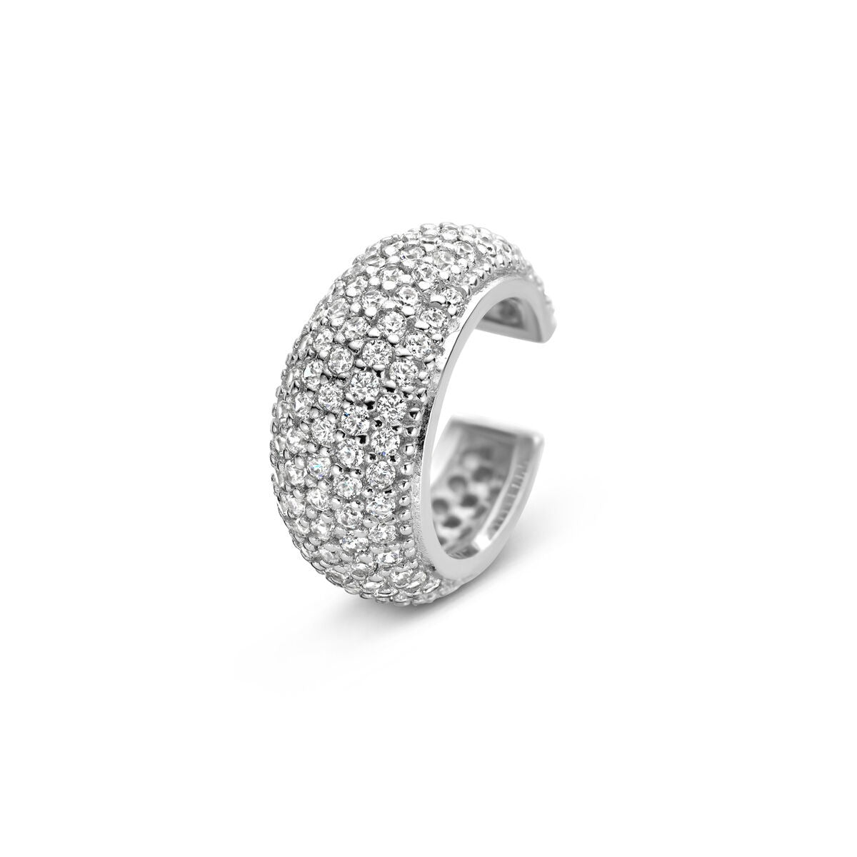 Srebrny ear cuff z cyrkoniami – rodowany srebrny 925.