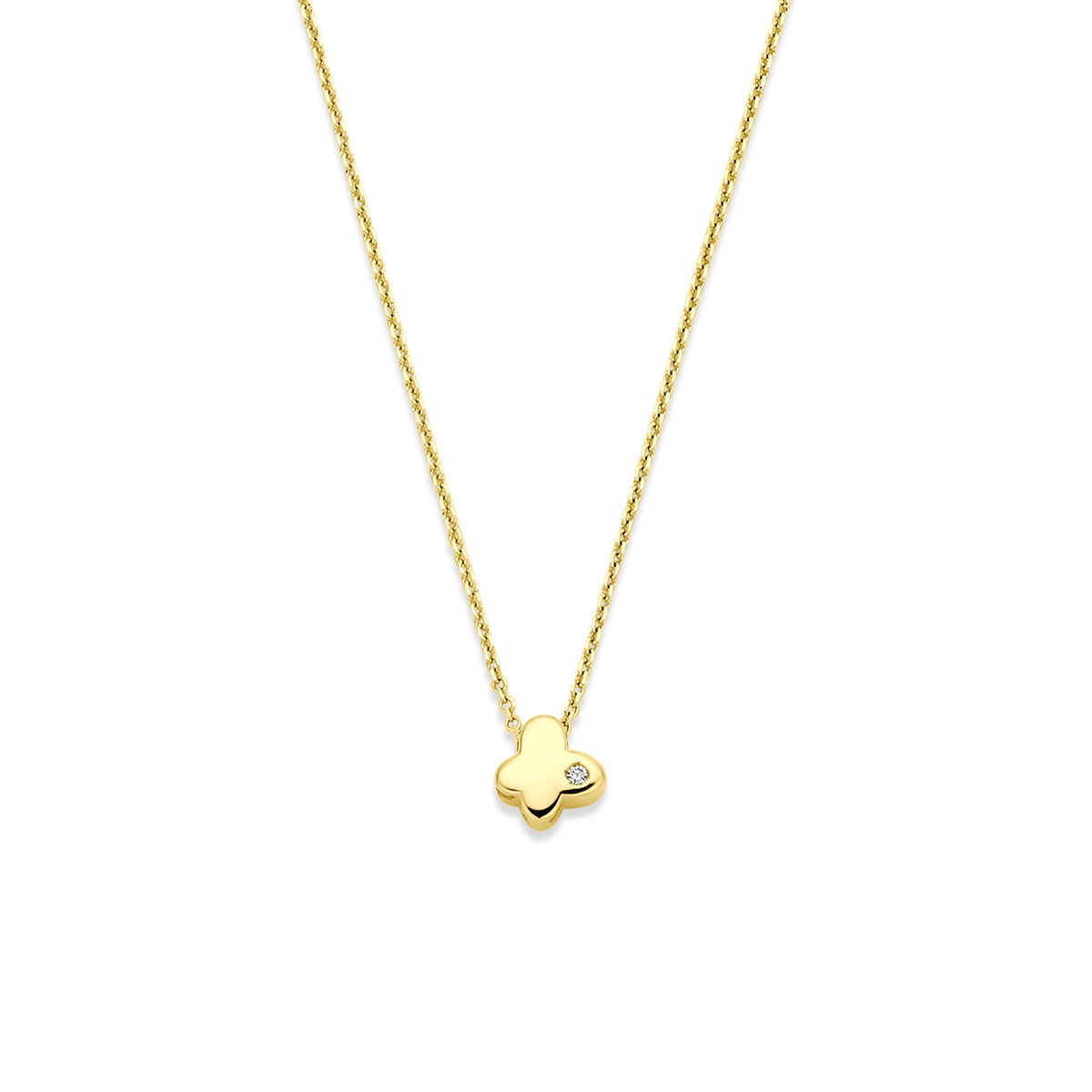 Geelgouden ketting met een vlinderhanger en een lab grown diamant.
