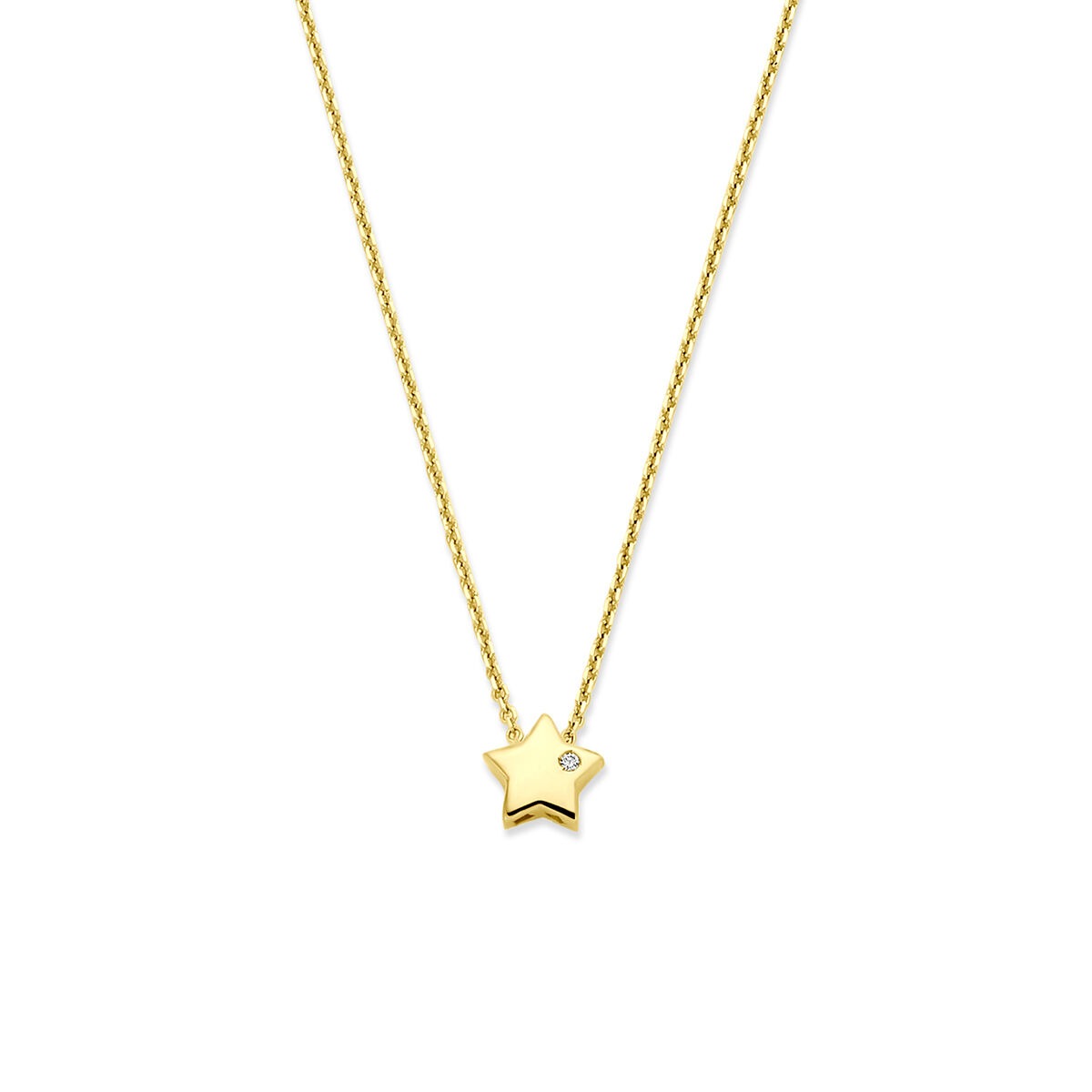 Geelgouden ketting met een stervormige hanger en een lab grown diamant.