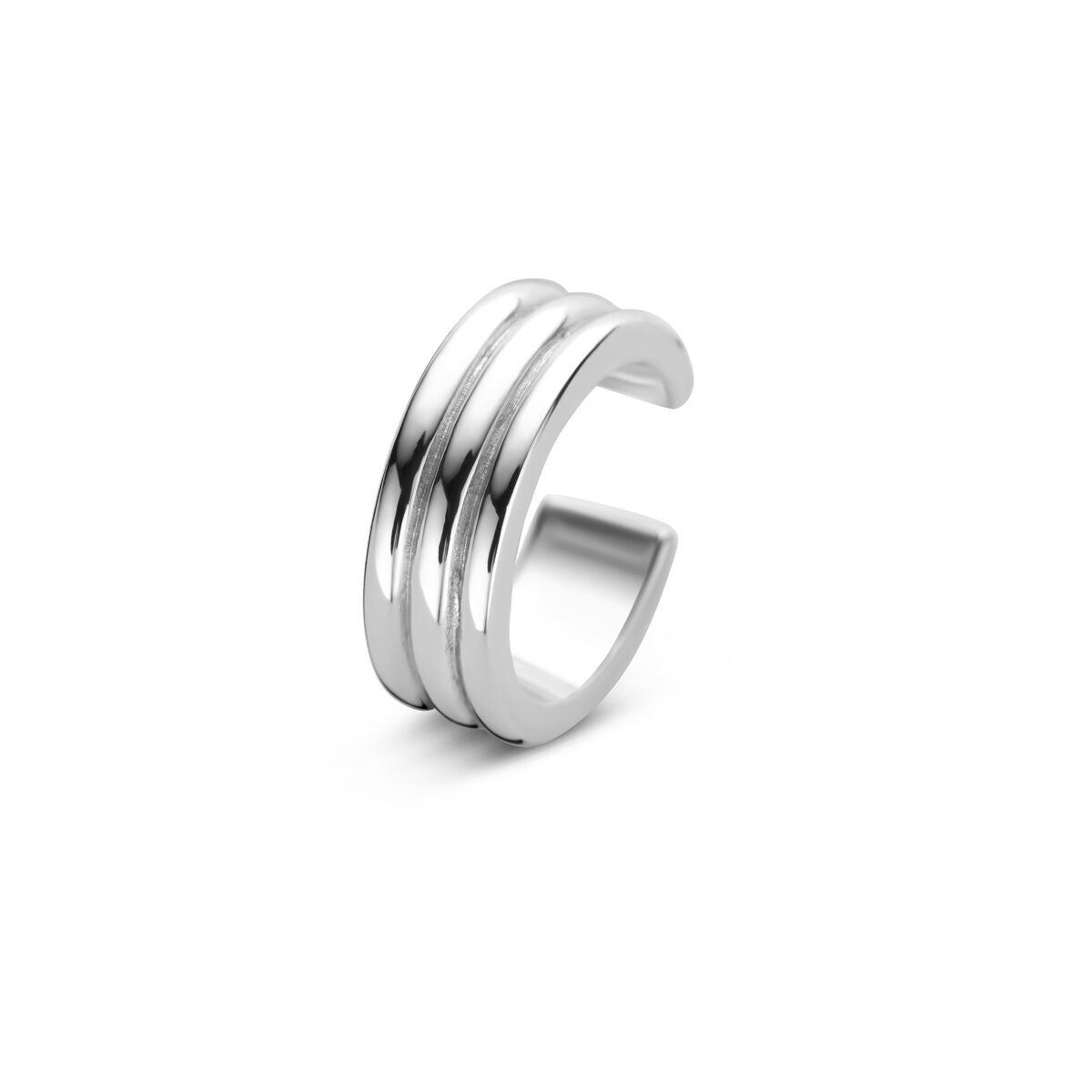 Srebrny ear cuff, gerhodynowany, minimalistyczny design z trzema równymi paskami.