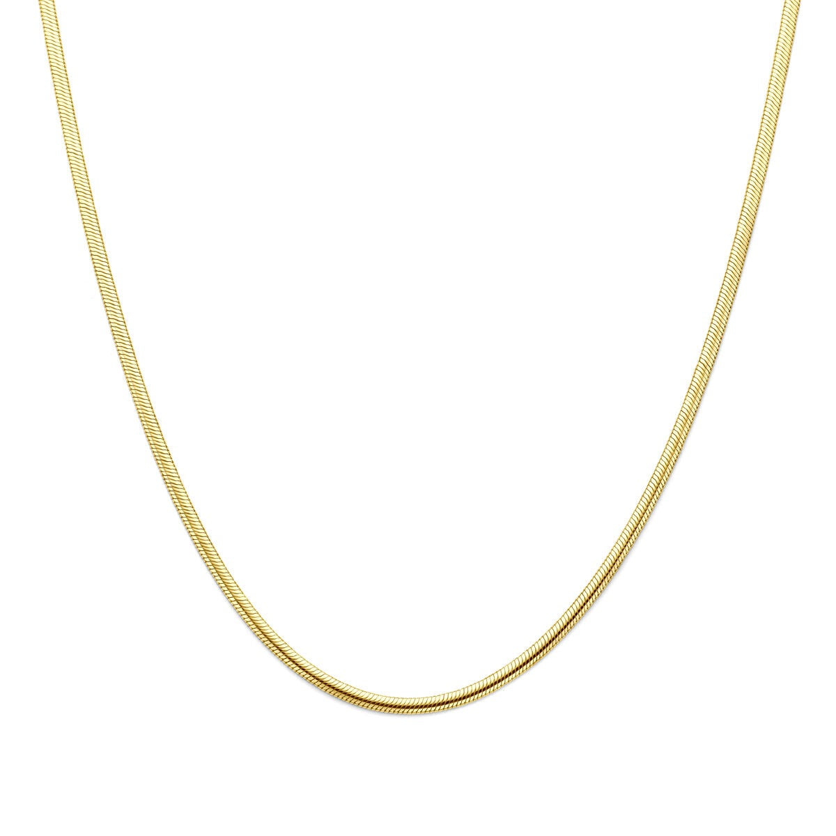 Geelgouden slangen collier met een gladde, ronde vorm en een zilveren kern.