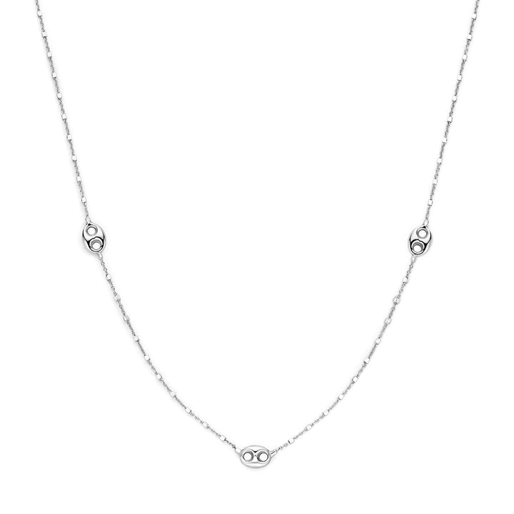 Gerhodineerd 925 zilveren ketting met koffieboonschakels
