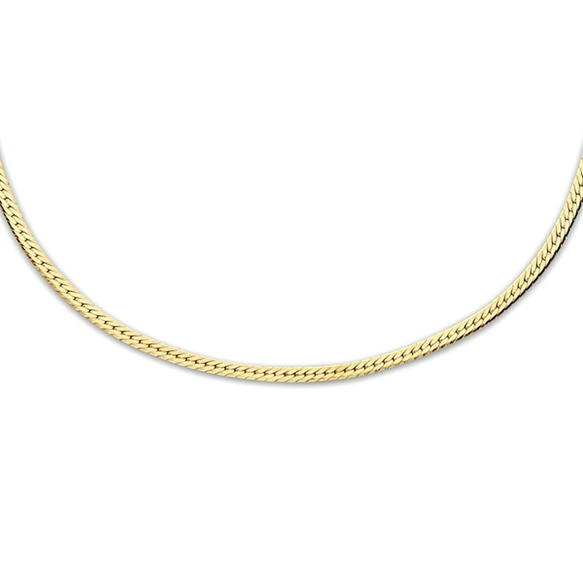 Goudkleurig slangcollier met een glanzende afwerking op een zilveren basis.