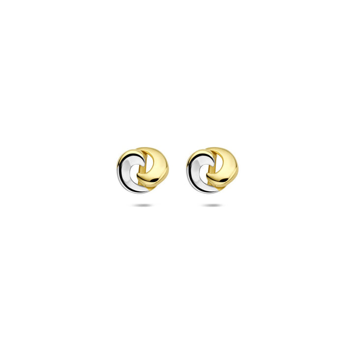 Bicolor oorknoppen met knoop – 14k wit- en geelgoud