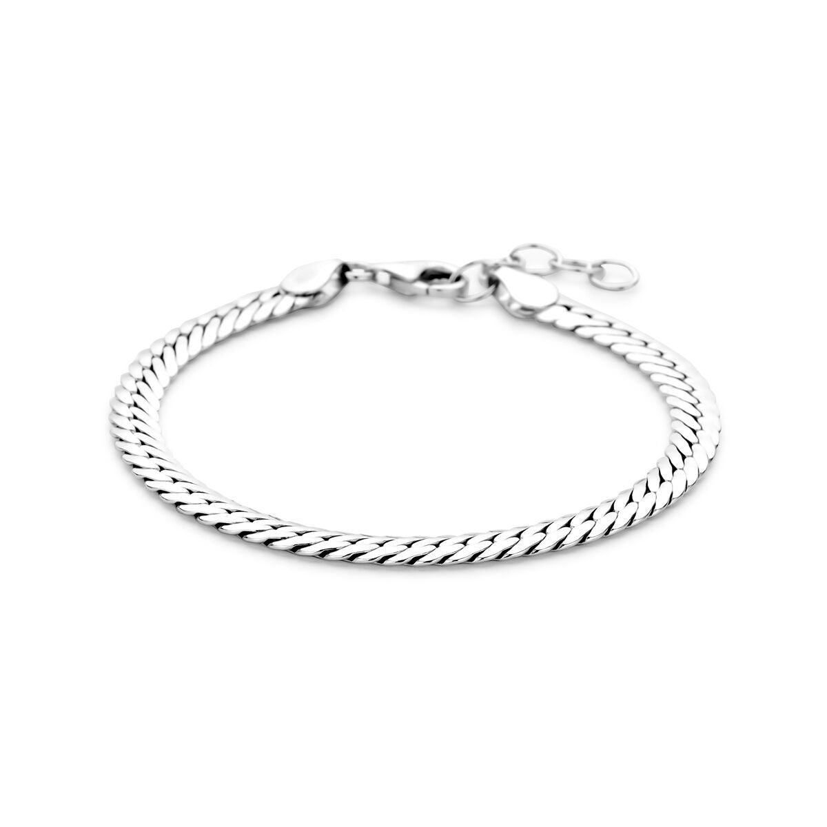 Bransoletka ze srebrnej stali 925 z ogniwami gourmette, o długości 17–20 cm.