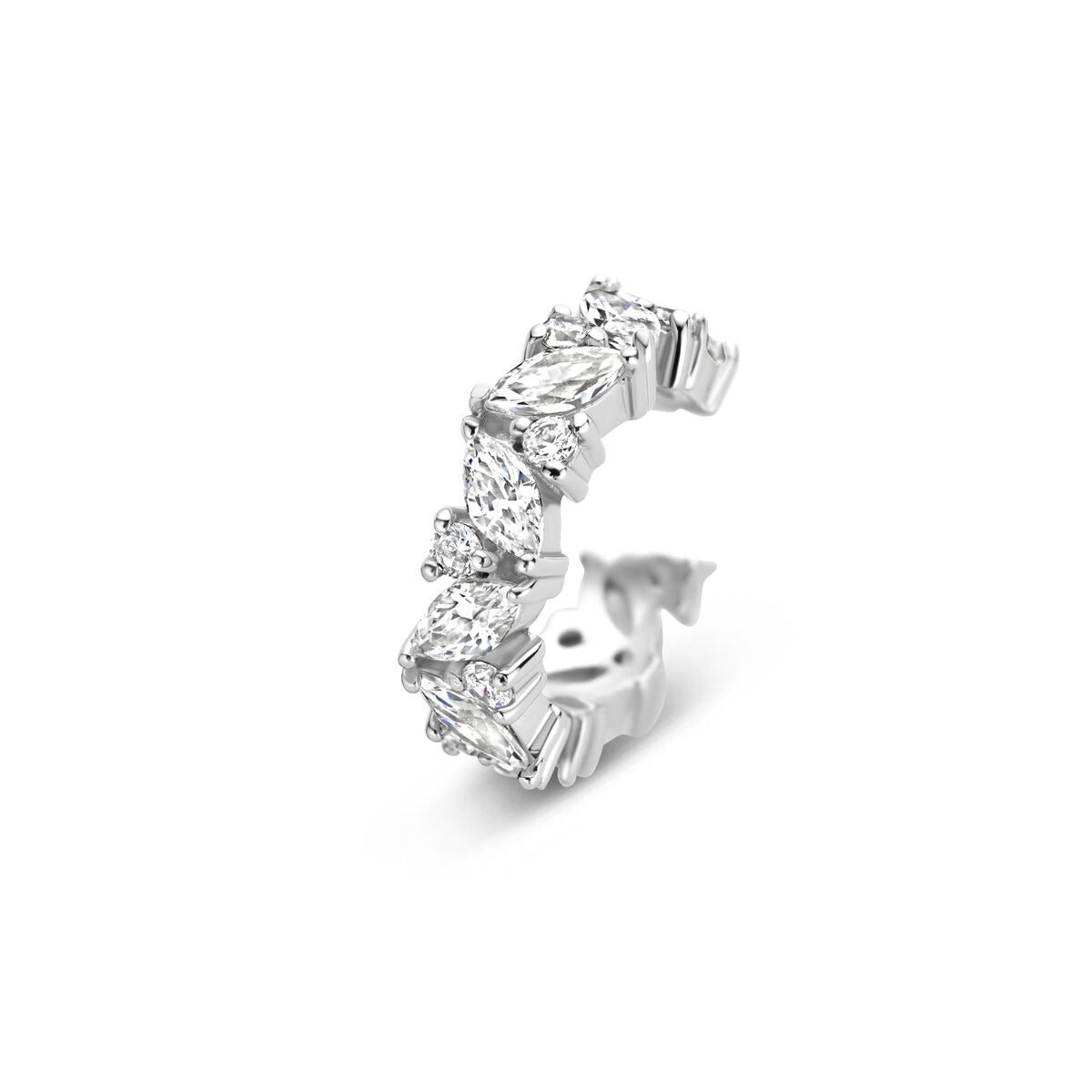 Srebrny ear cuff z cyrkoniami – rodowany srebrny 925.