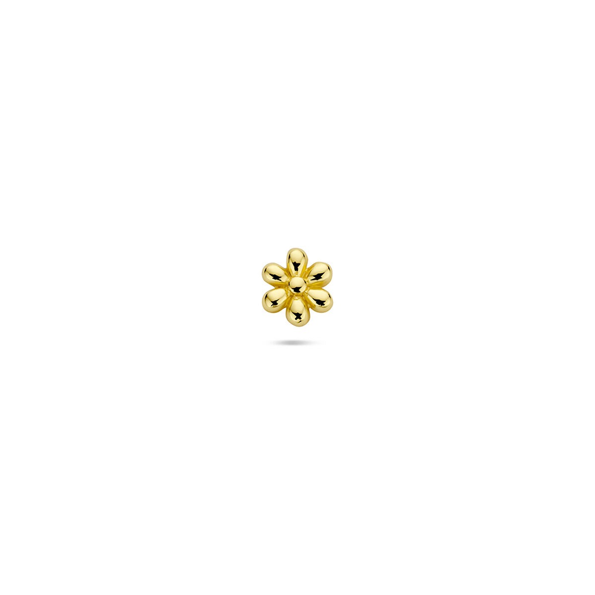 Verguld zilveren flat back piercing in de vorm van een bloem met zes bloemblaadjes.