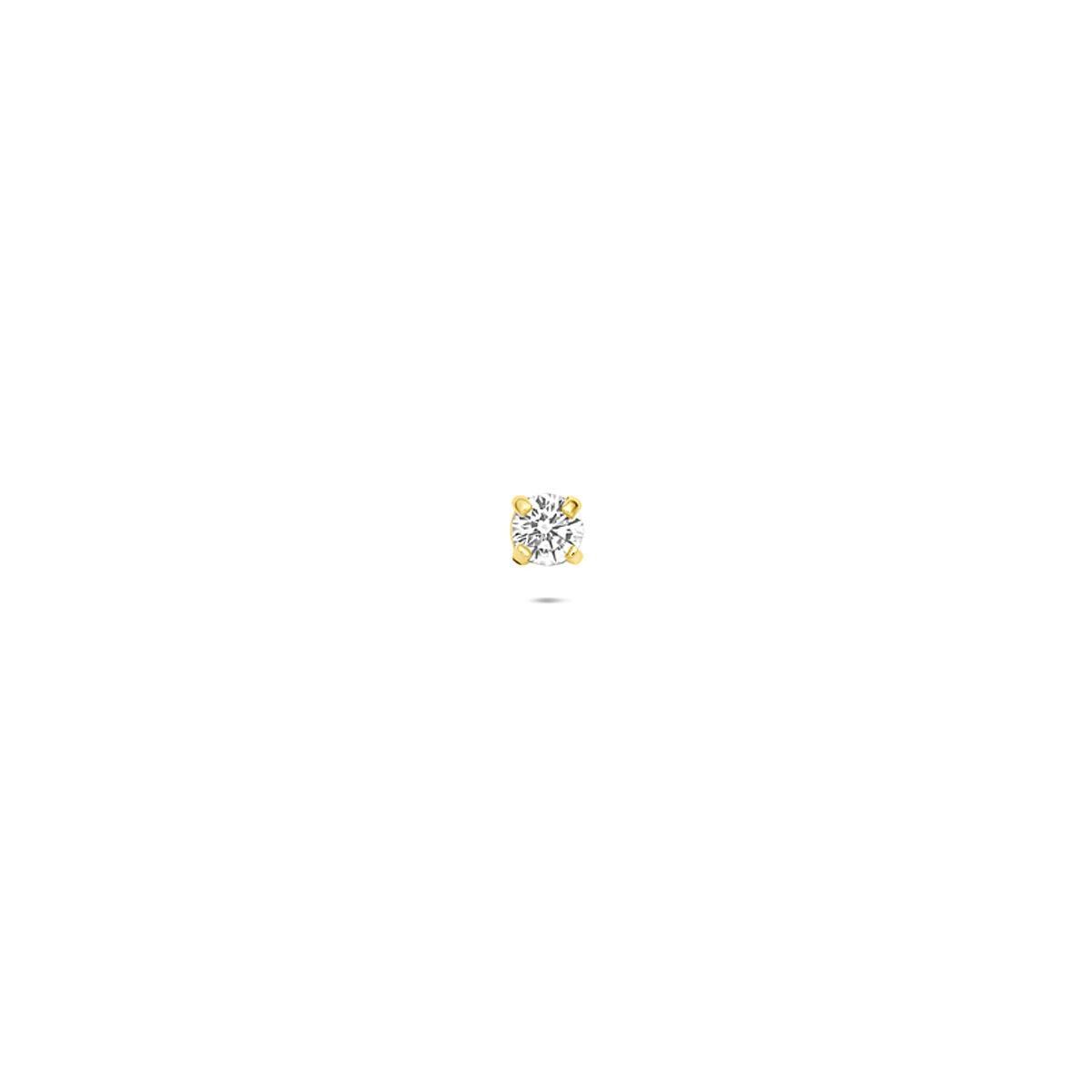 14k geelgouden flat back piercing met een vierkante zirkonia in het midden.