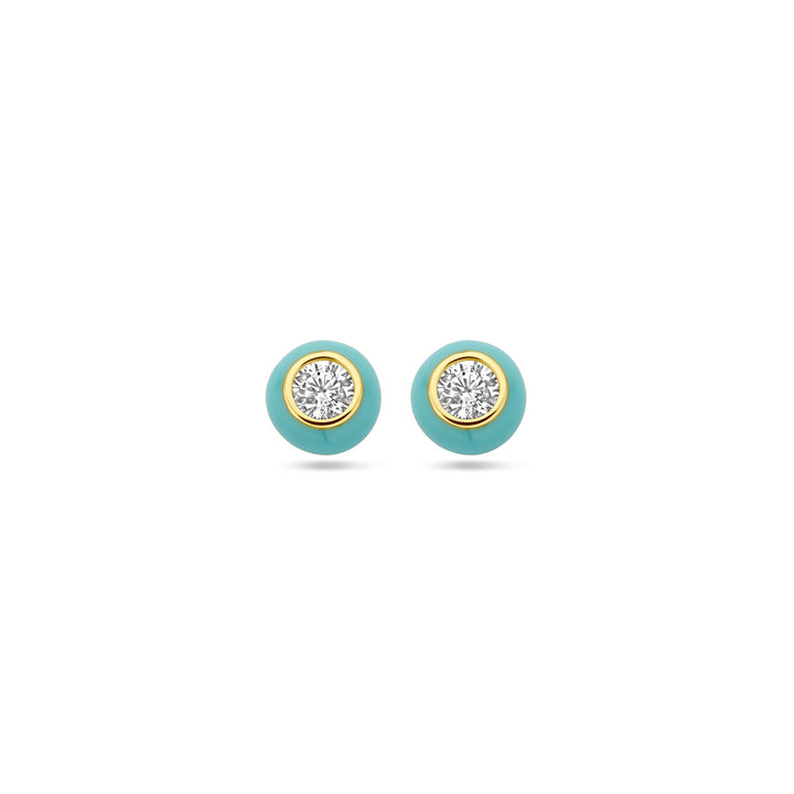 Vergulde zilveren oorknopjes met turquoise emaille en zirkonia