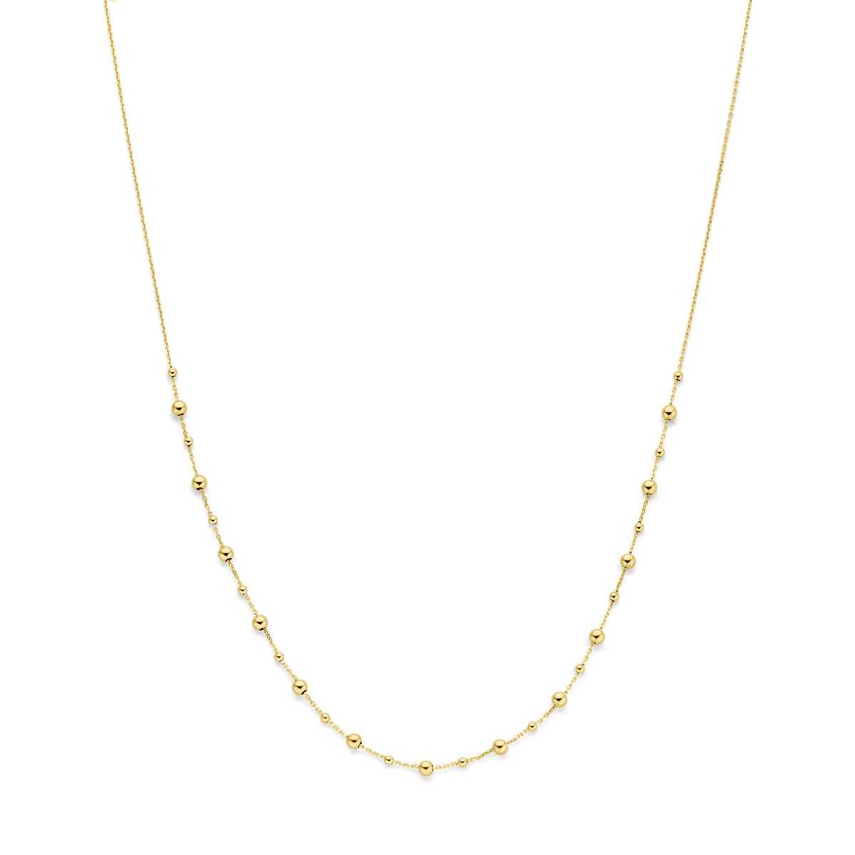 Geelgouden collier met bolletjes in een verfijnde schakeling.