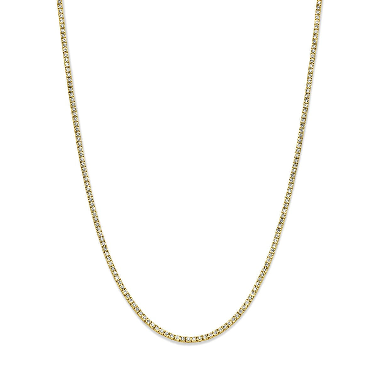 14k geelgouden tenniscollier met een fijne schakel en diamanten van 5.00ct.