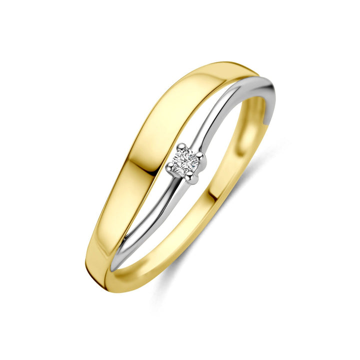 14k bicolor geel- en witgouden ring met diamant