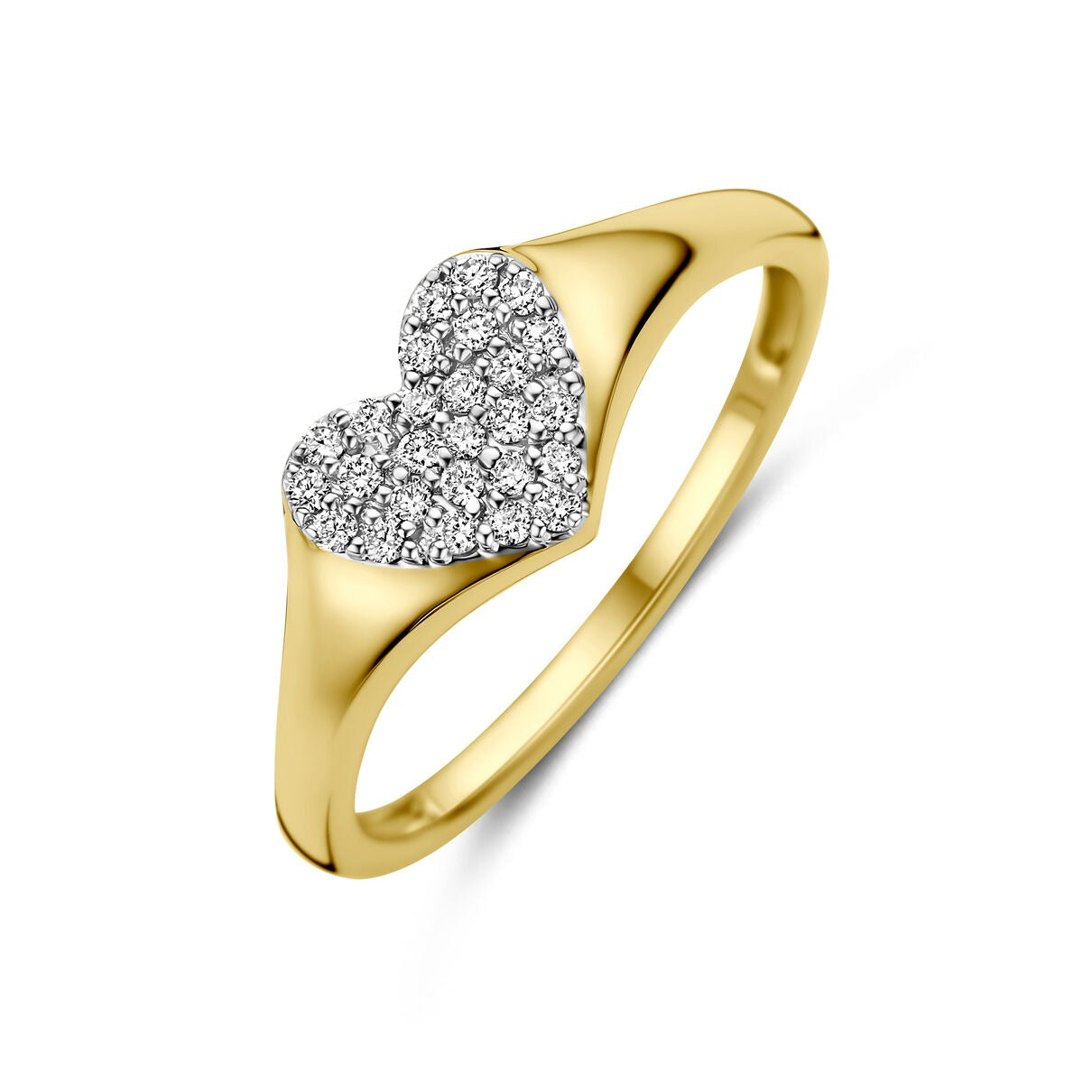 Złoty pierścionek z lab-grown diamentem 0,12 ct w kształcie serca.