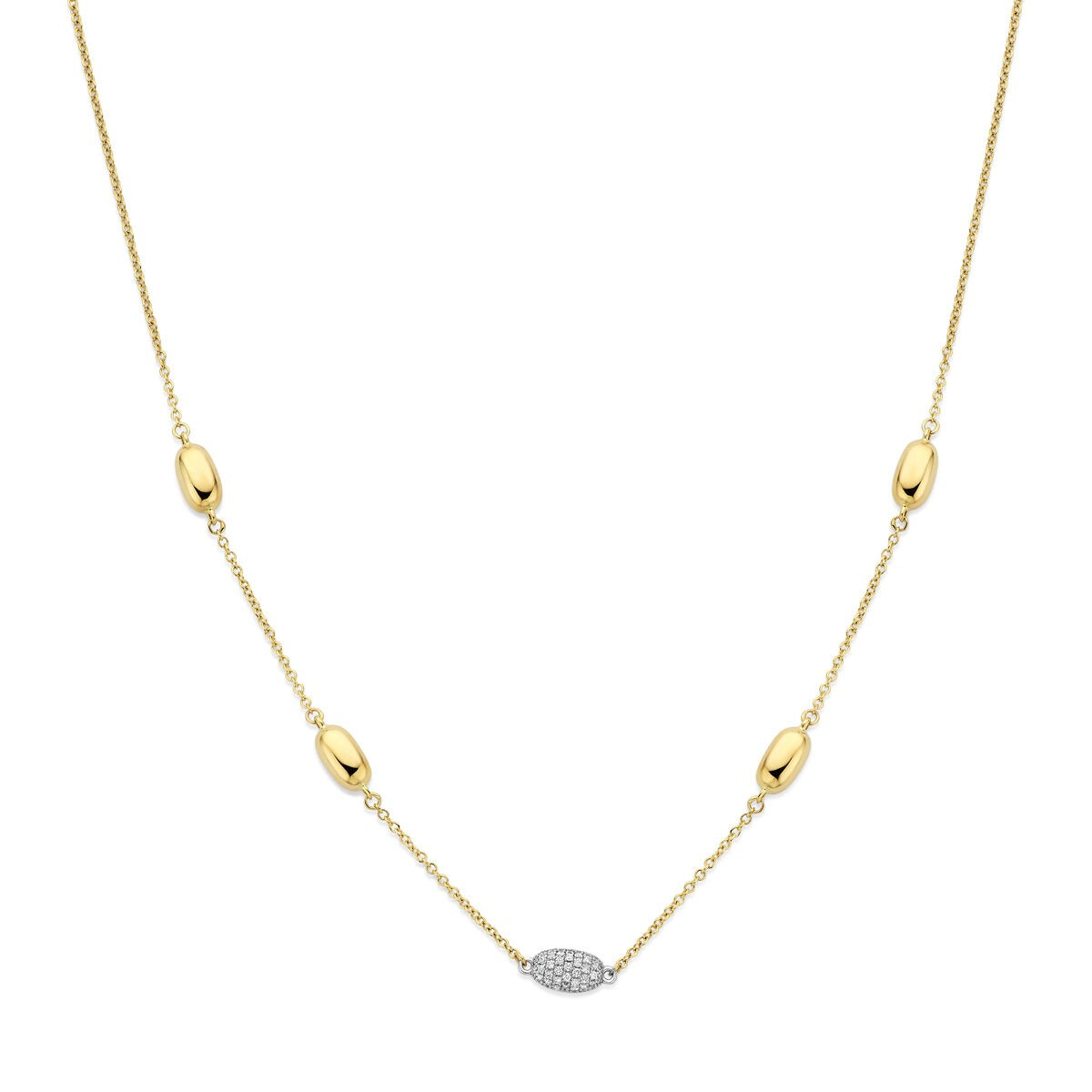 Bicolor gouden ketting met een combinatie van gele en witte schakels, versierd met een diamant van 0.80 ct.