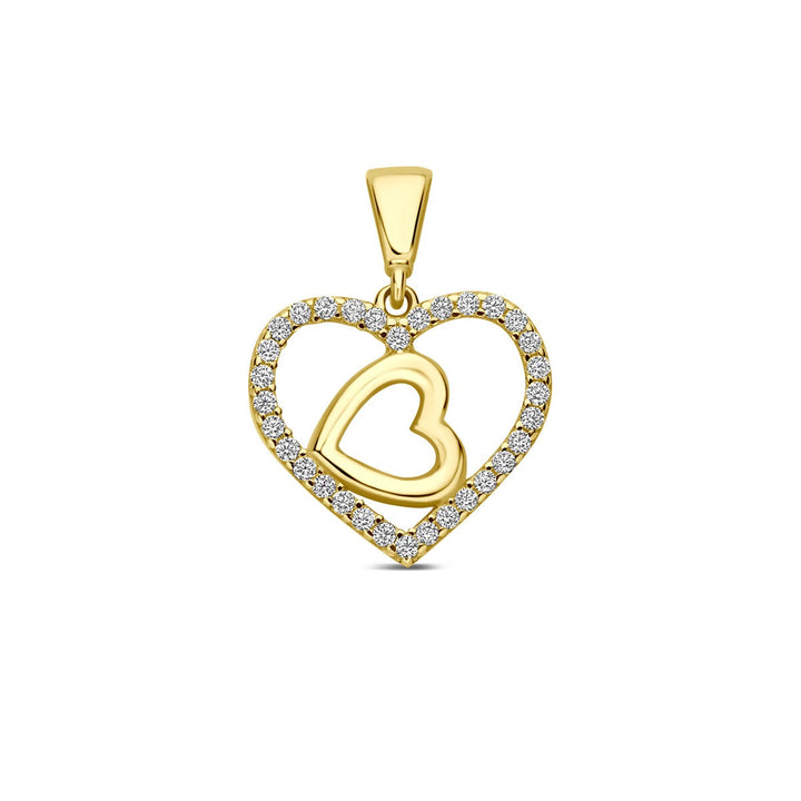 9k Geelgouden Ketting met Hanger Dubbel Hart Zirkonia