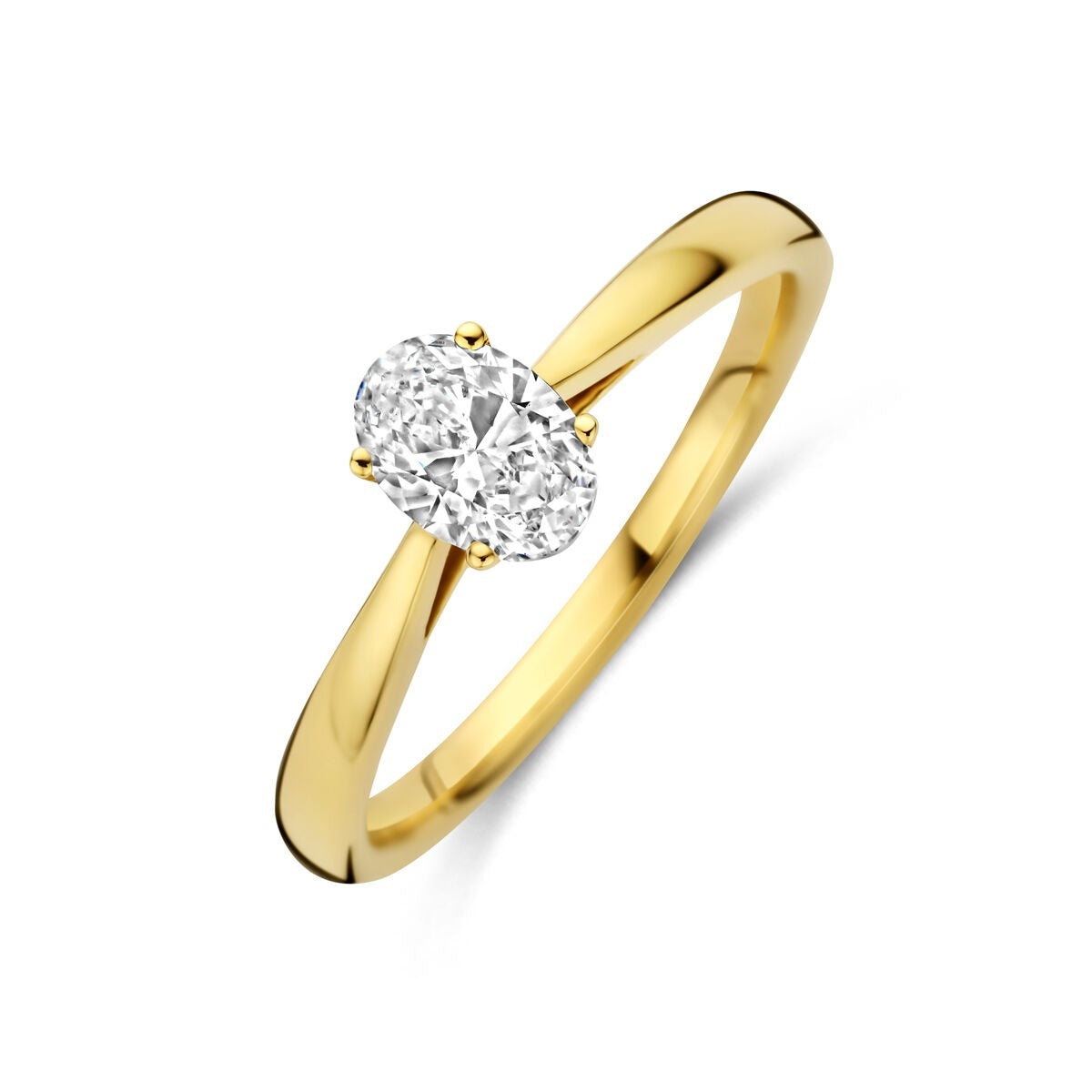 Pierścionek z 14-karatowego żółtego złota z owalnym lab-grown diamentem 0,50 ct.