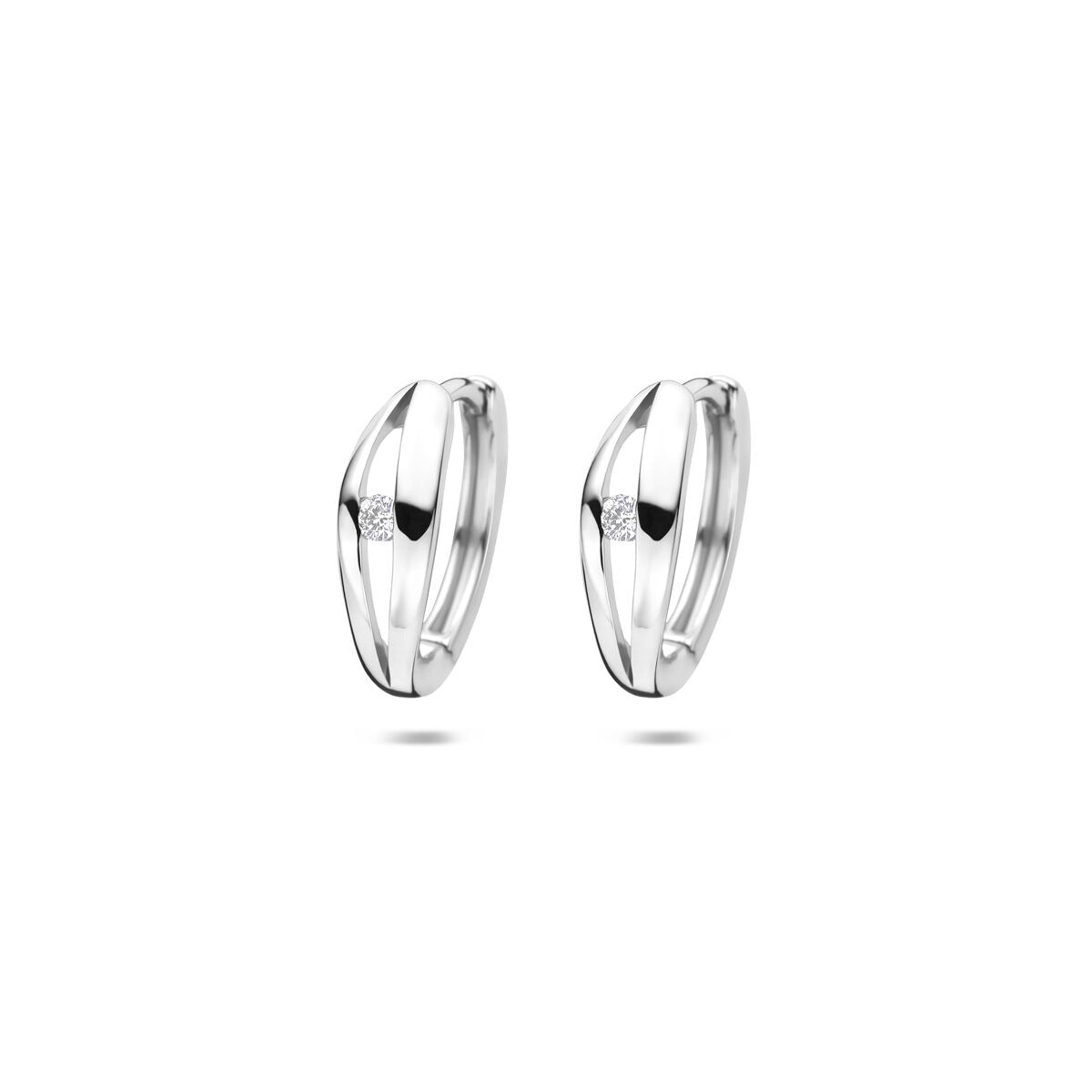 Srebrne kolczyki koła z lab-grown diamentem, gerhodinowane, o średnicy 14 mm.