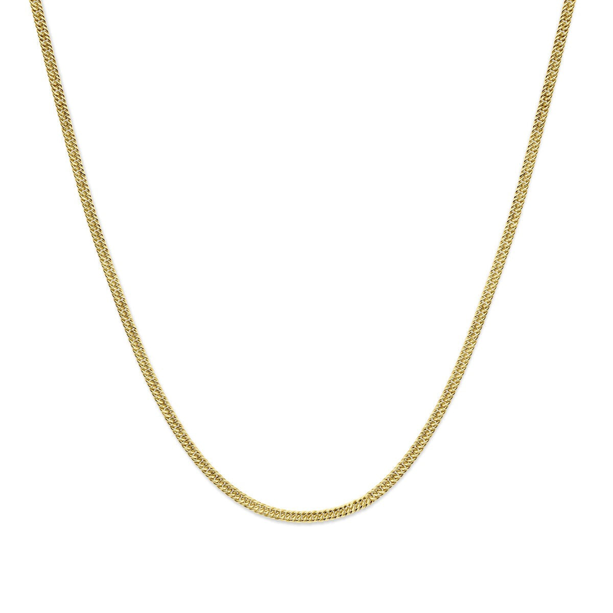 Naszyjnik z 14k żółtego złota z srebrnym rdzeniem, o gładkich ogniwach gourmette o szerokości 3,8 mm.
