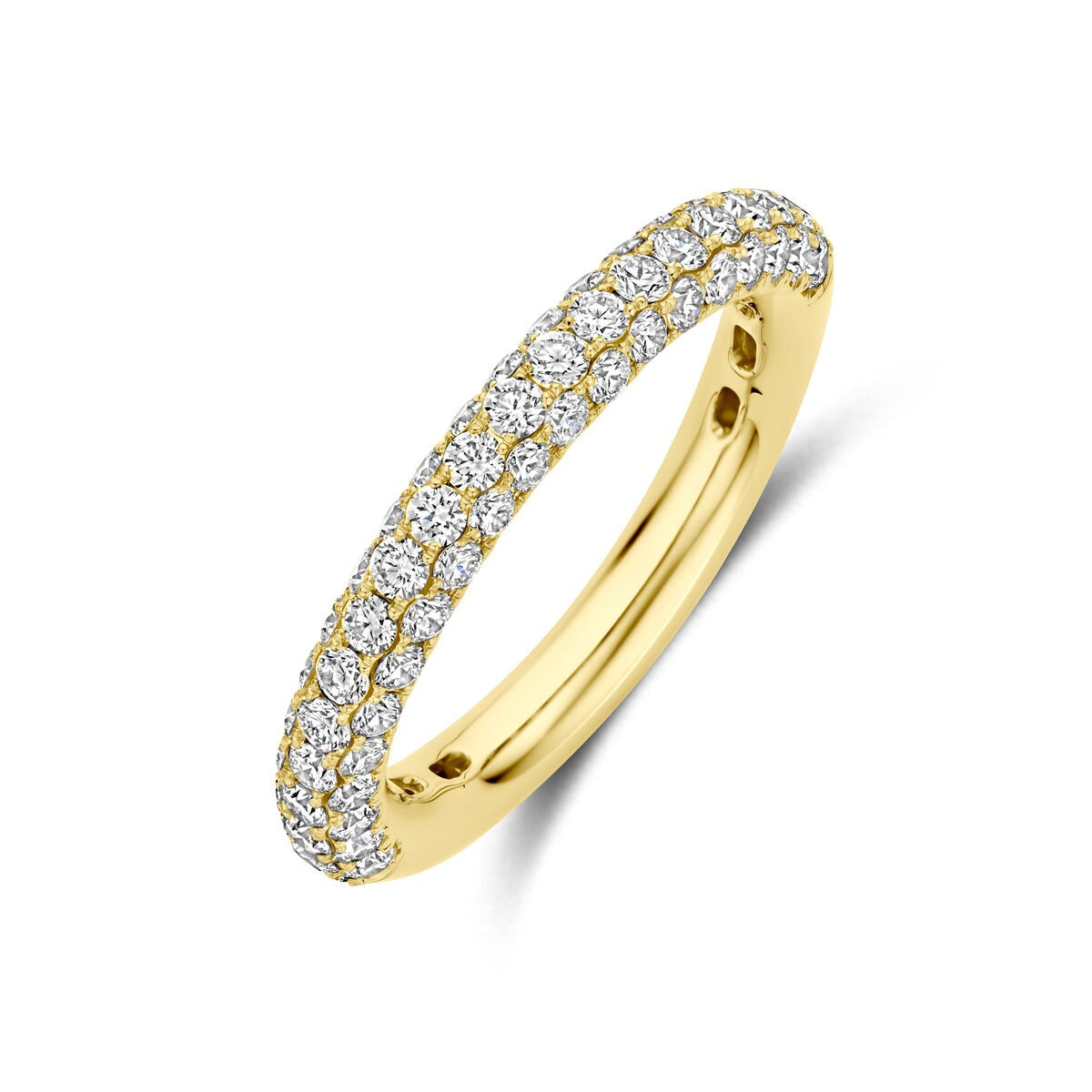 Pierścionek z 14-karatowego żółtego złota, ozdobiony diamentami o łącznej masie 1,24 ct.