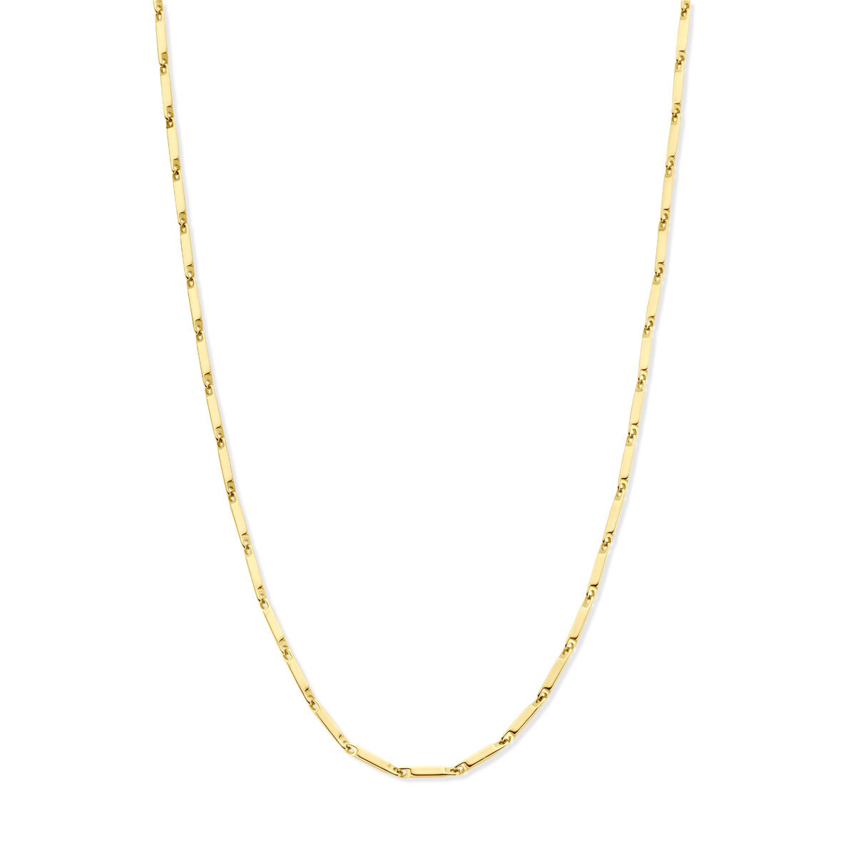 Goudkleurig stalen collier van 2,5 mm met een verlengstuk van 55–60 cm, met een fijne, glanzende afwerking.