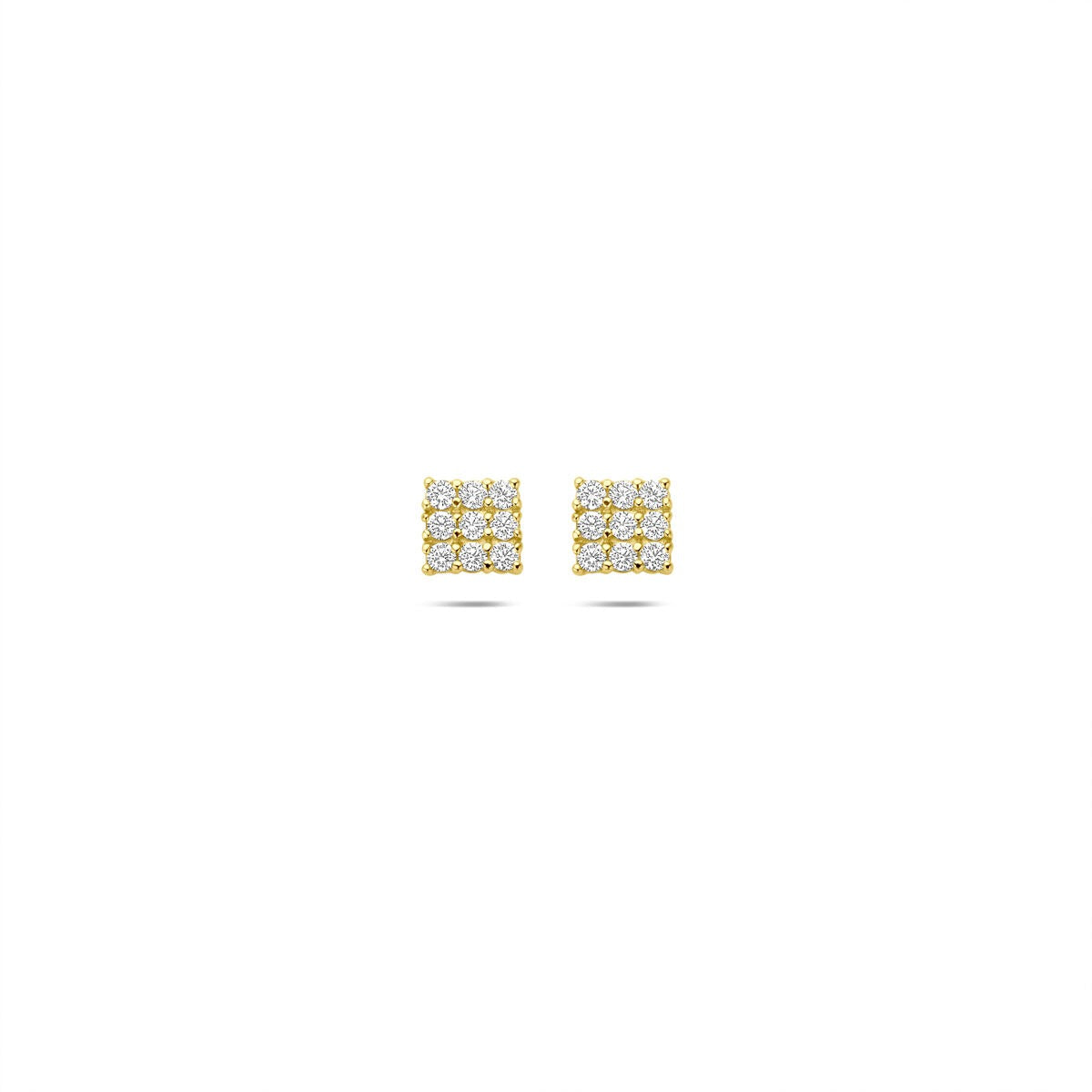 Złote kolczyki z pavé z cyrkoniami, kwadratowy kształt, 14k.