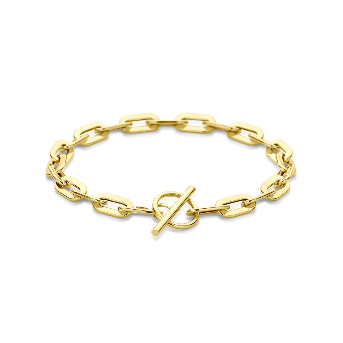 Złota bransoletka damska – 14k ogniwa ankrów z zapięciem typu kapitel, szerokość 5,5 mm, długość 19 cm.