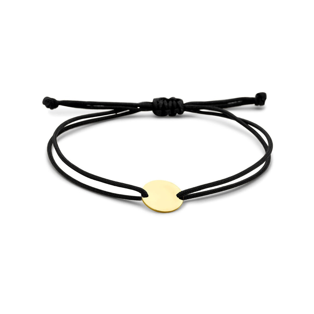 14k Geelgouden graveerarmband met zwart polyester