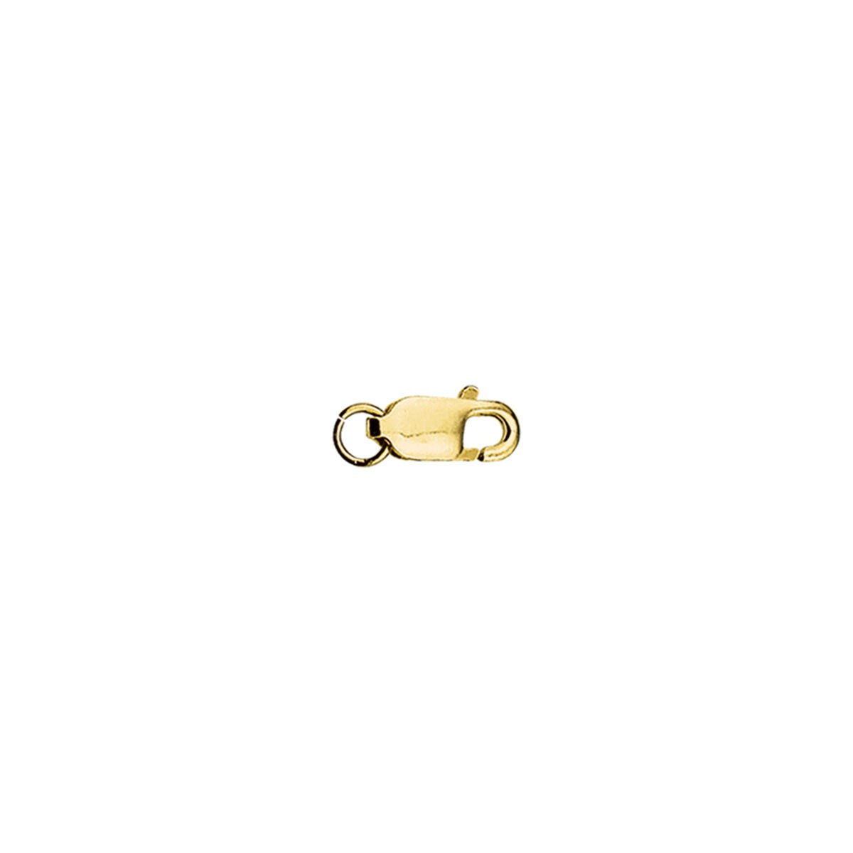 Karabijnslot w kolorze złotym, wykonane z 9-karatowego złota, o prostym kształcie.