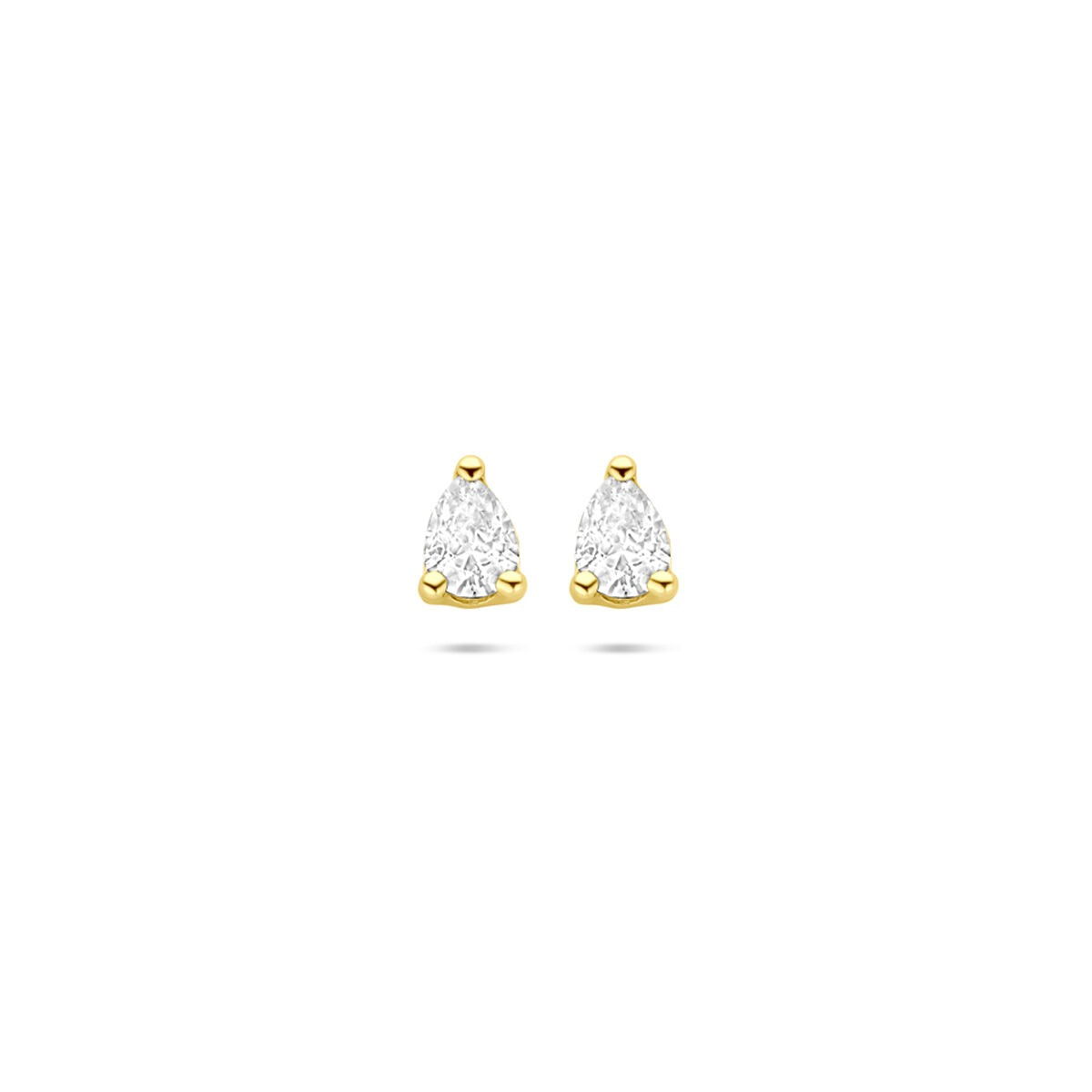 14k gouden oorknoppen met peervormige zirkonia van 5 mm in helder wit.