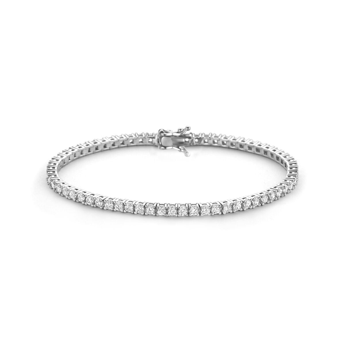 Zilveren tennisarmband van gerhodineerd 925 zilver, 3 mm breed, bezet met heldere zirkonia-steentjes.