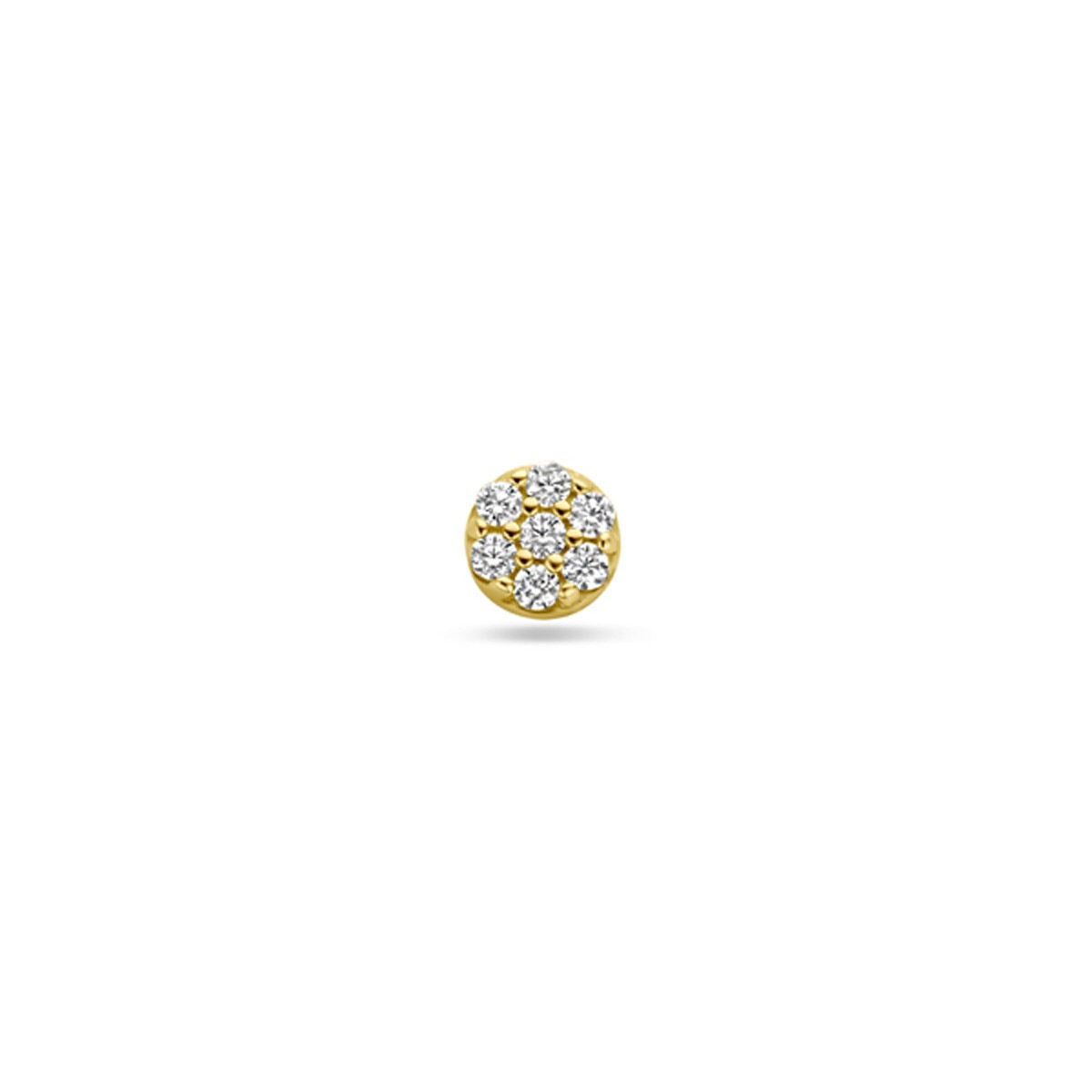 Złoty piercing flat back z pavé cyrkoniami o średnicy 3,5 mm.