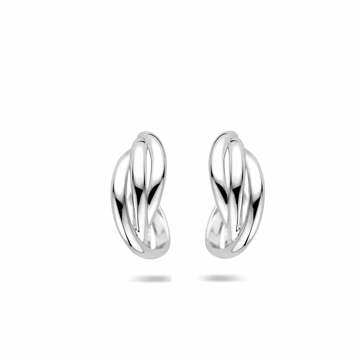 Srebrne kolczyki koła, skręcone, wykonane z rodowanego srebra 925, o wymiarach 16 x 6,5 mm.