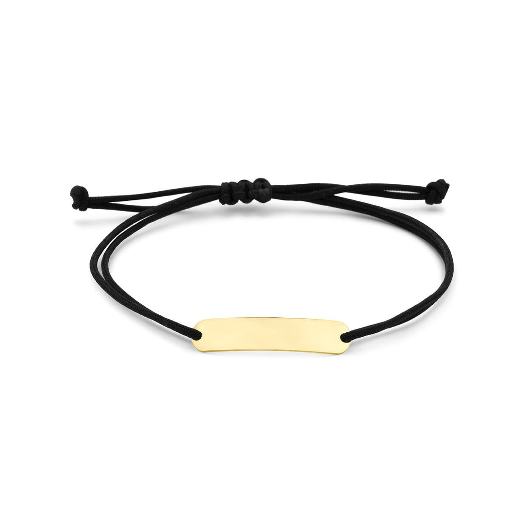 14k Geelgouden graveerarmband met zwart polyester