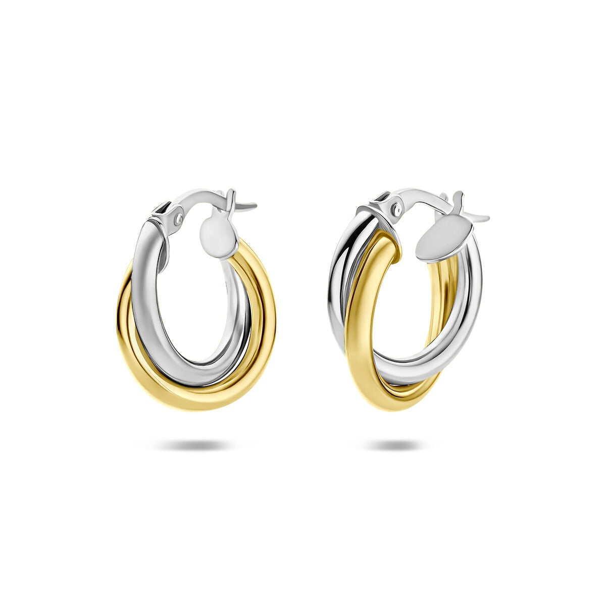 14k Bicolor Żółte i Białe Złote Kolczyki Koła 4 mm Damski Zapięcie na Zawias