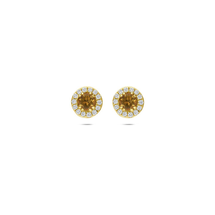 14k Geelgouden oorknoppen met citrien en lab grown diamant