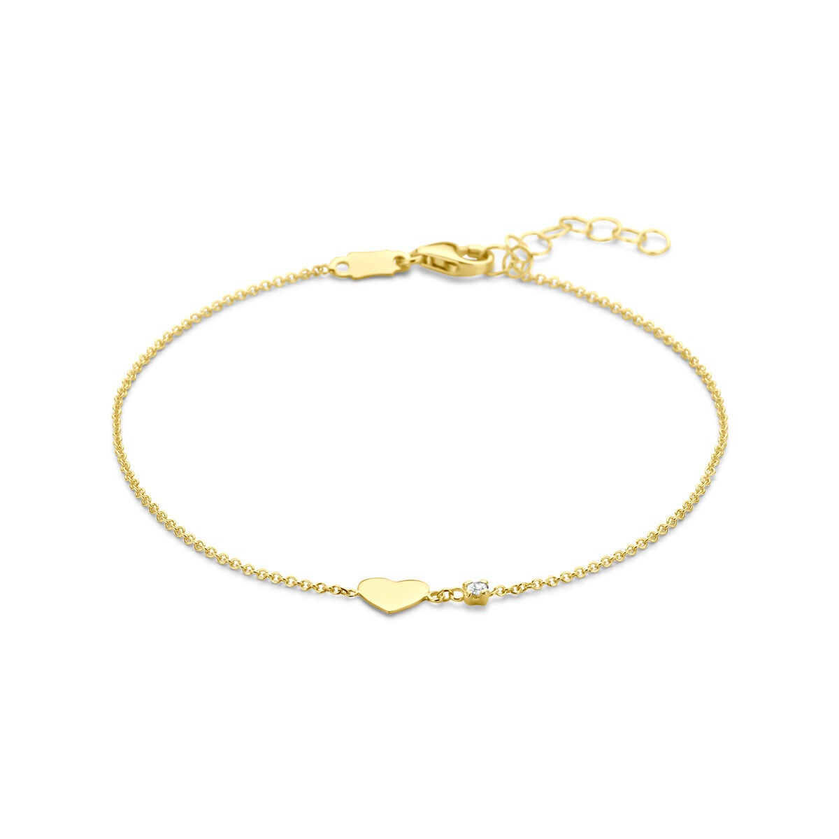 Złota bransoletka damska z serduszkiem i diamentem, długość 16-18 cm.