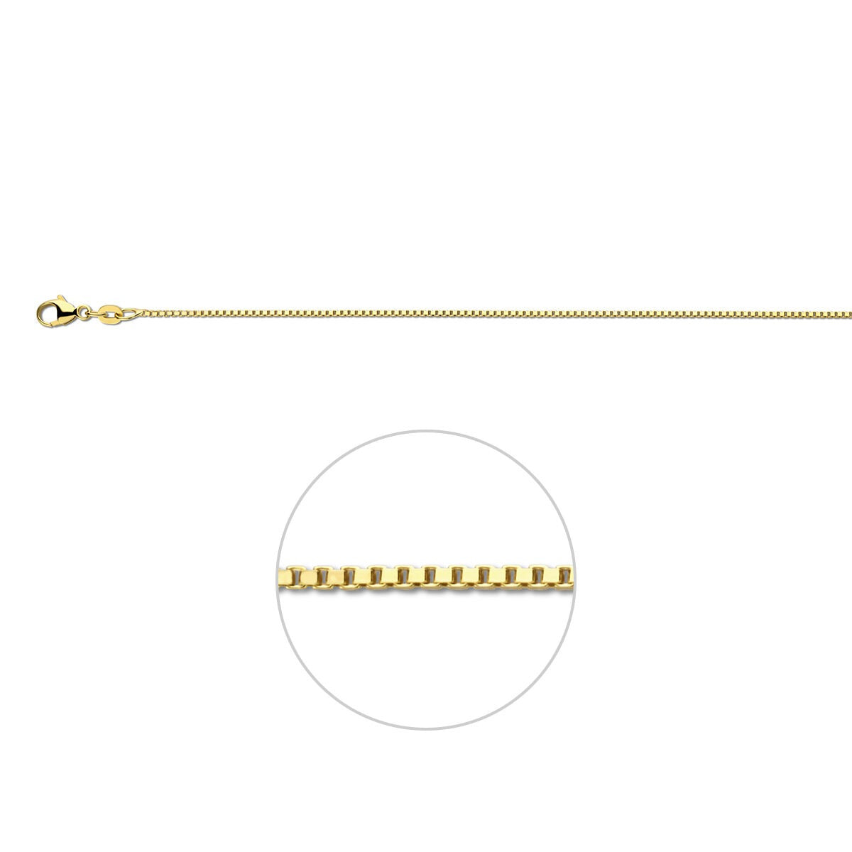Geelgouden armband met Venetiaanse schakel van 1.1 mm, met een glanzende afwerking en een stevige sluiting.