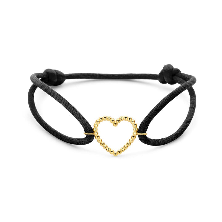 Zwart satijnen armband met 14k gouden hartje