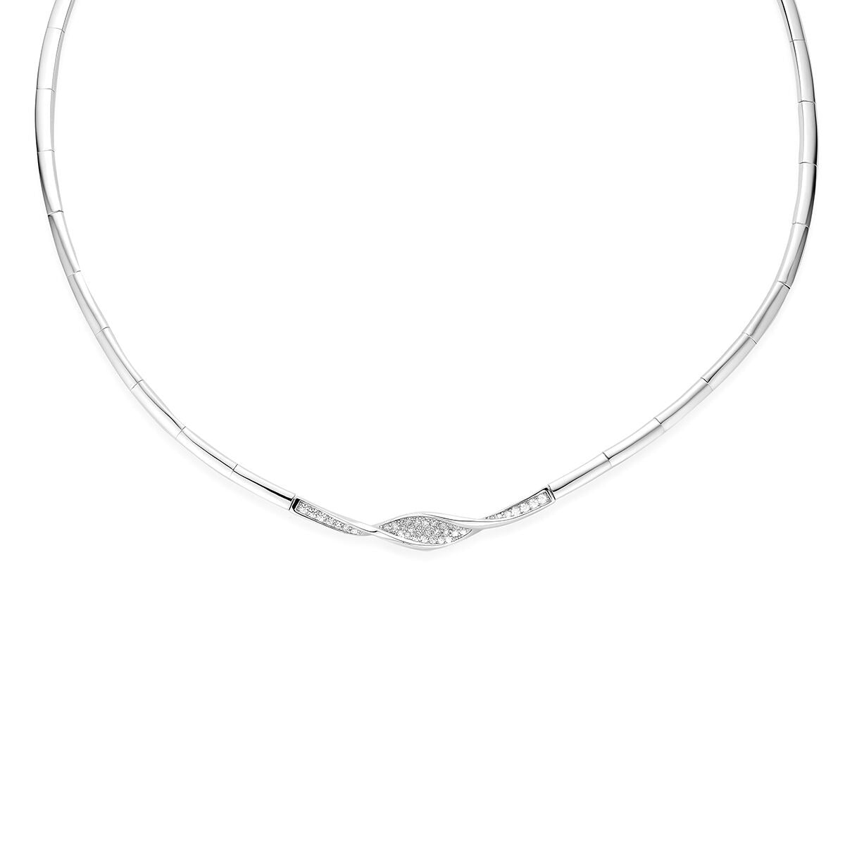 Gerhodineerd 925 zilveren collier met een gladde, flexibele schakel en een zirkonia-detail in het midden.