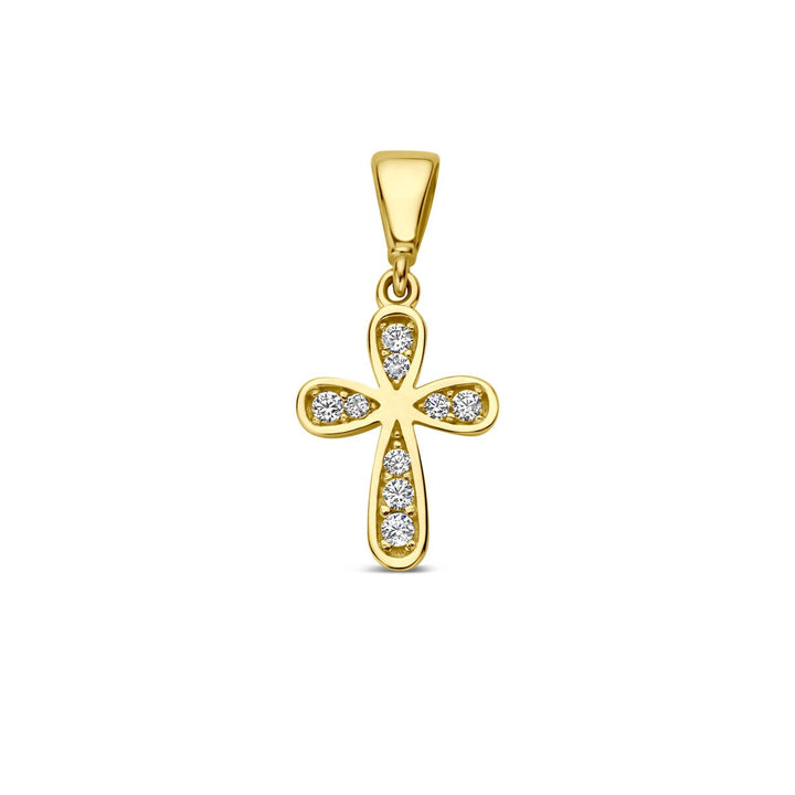 9k geelgouden hanger kruis met zirkonia