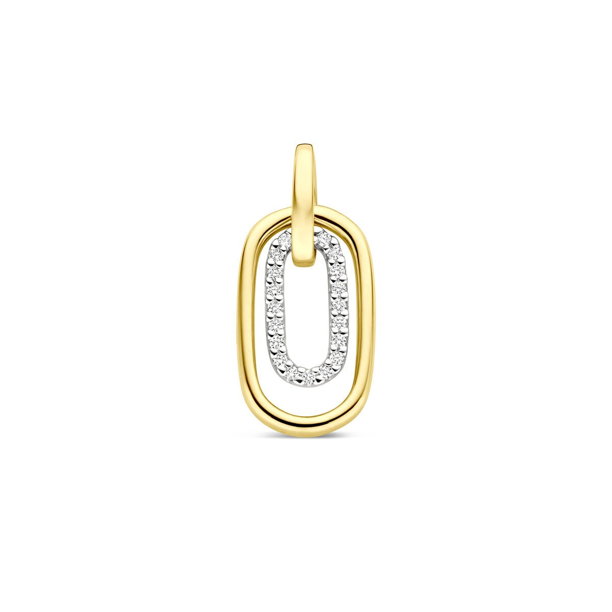 Bicolor hanger van 14k geel- en witgoud met een diamant van 0,08 ct in een ovalen ontwerp.