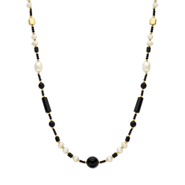 Goudkleurig verguld zilveren dames ketting met parels en onyx