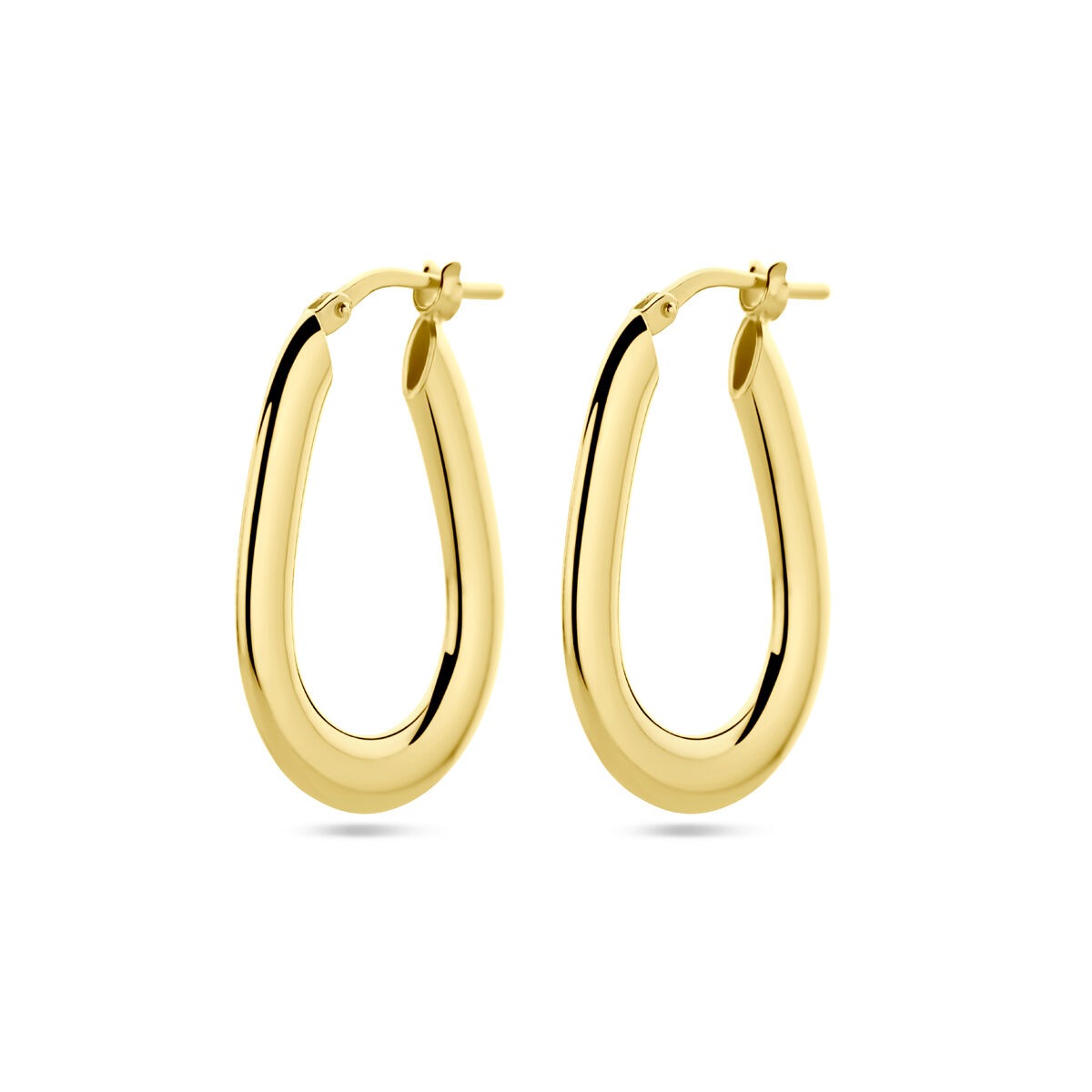 Vergulde zilveren oorringen in een elegante druppelvorm, 26,5 mm, met een glanzende geelgouden afwerking.