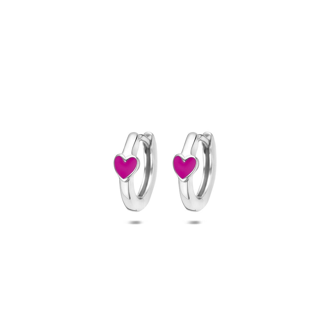 Gerhodineerd 925 zilveren klapoorringen met roze hartje