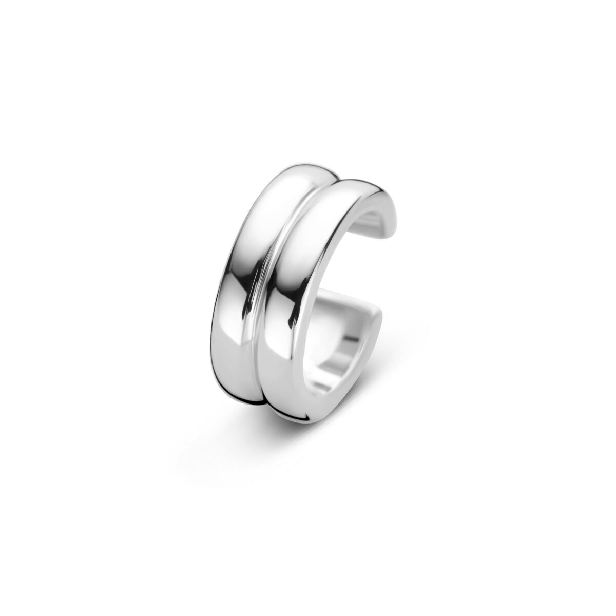 Srebrny ear cuff, gerhodynowany, o nowoczesnym i stylowym designie, z podwójnym paskiem.