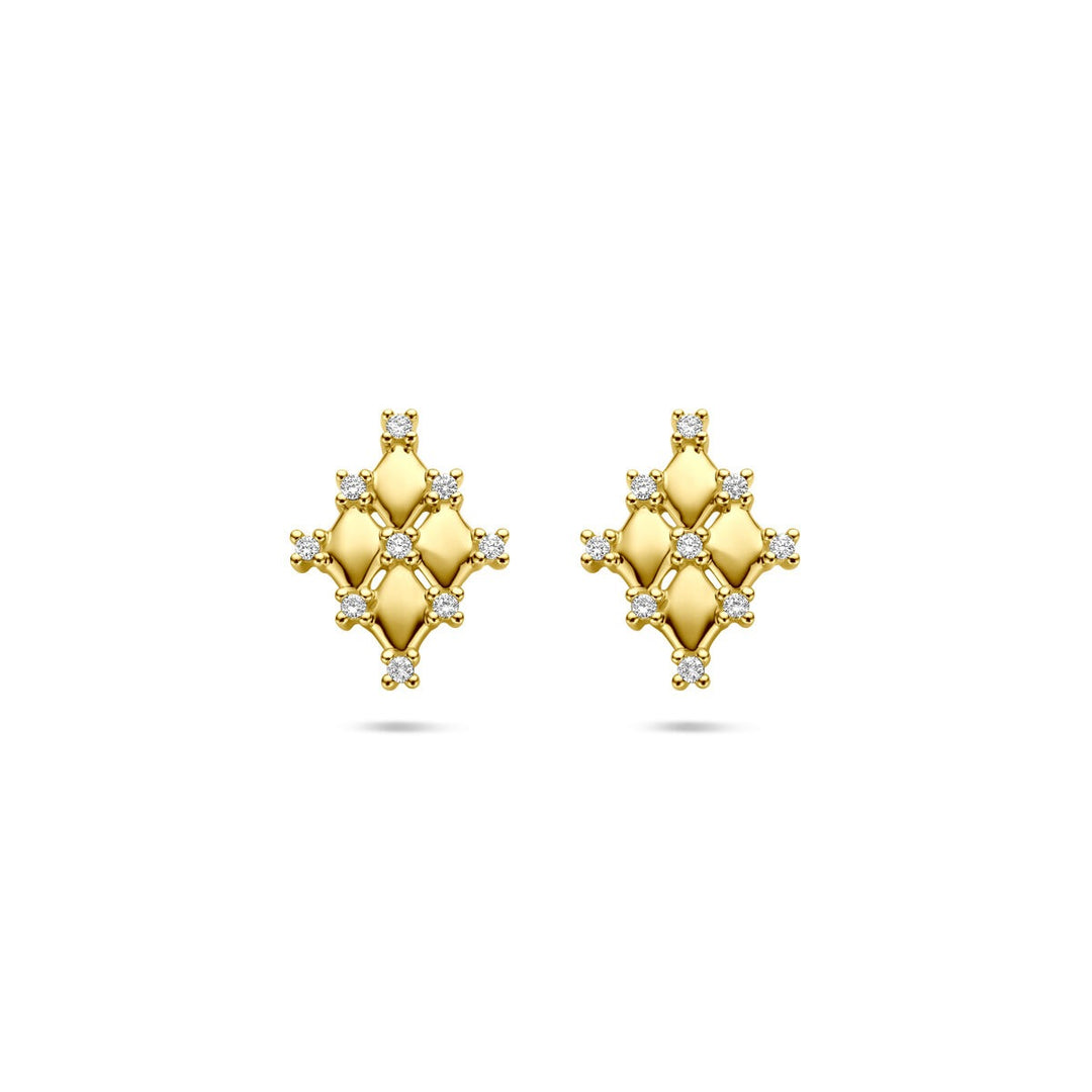 14k Geelgouden oorknoppen met diamant – 12 x 9 mm, ruitvormig