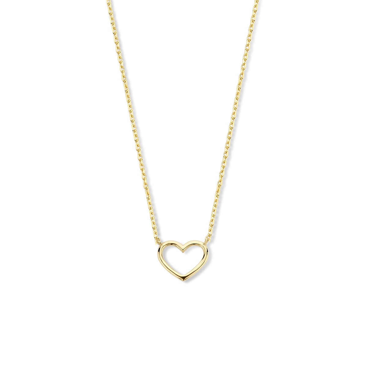 9k geelgouden collier met een open hartje als hanger.